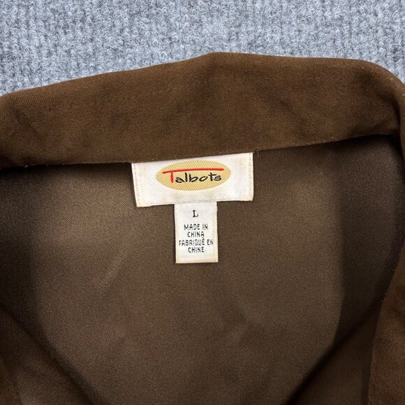 Talbots Brown Microsuede Overshirt Shacket Womens L Boho Chic Western Casual - Picture 10 of 14